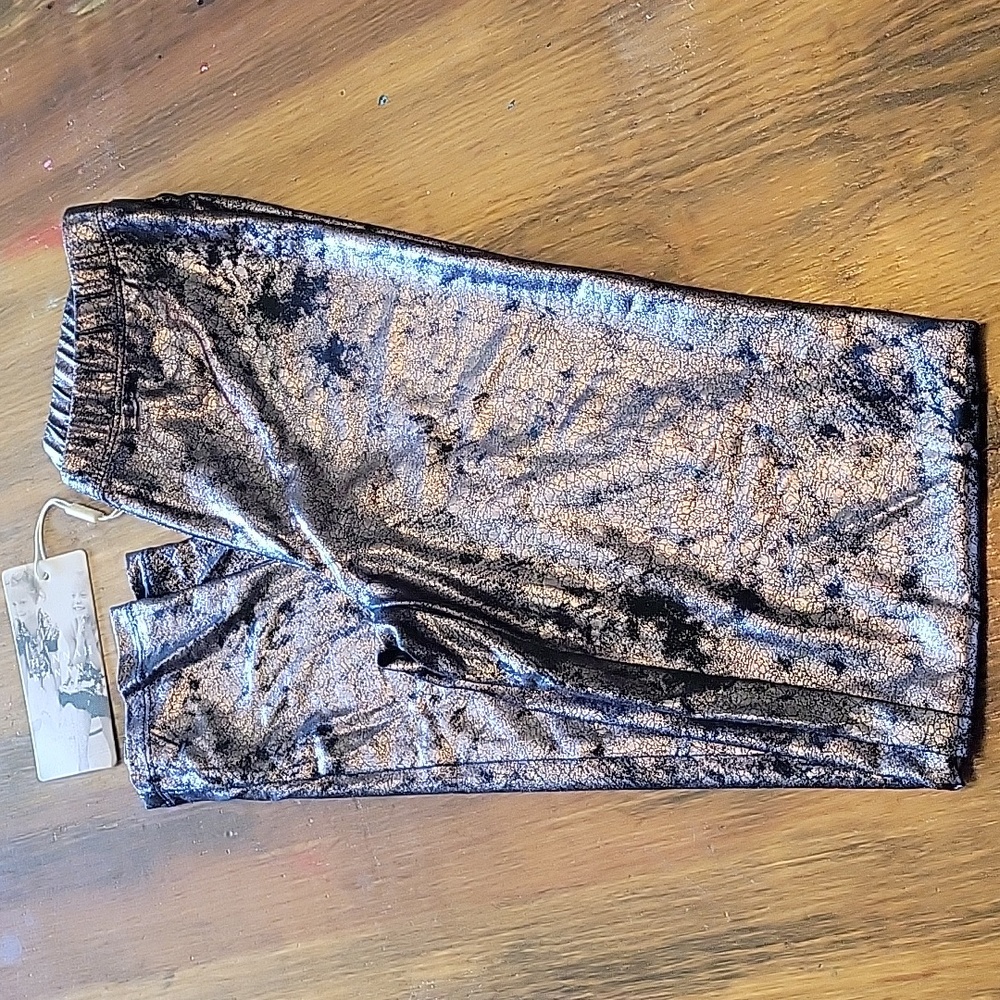 Hannah Banana Metallic Black Leggings Pants Size 12 Girls
